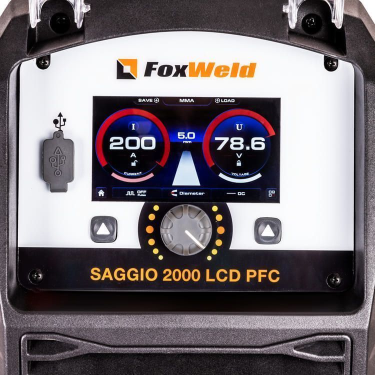 вид модели сварочный полуавтомат foxweld saggio 2000 lcd pfc (5в1)