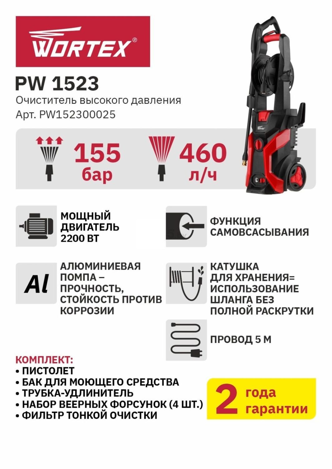 вид модели мойка высокого давления wortex pw 1523